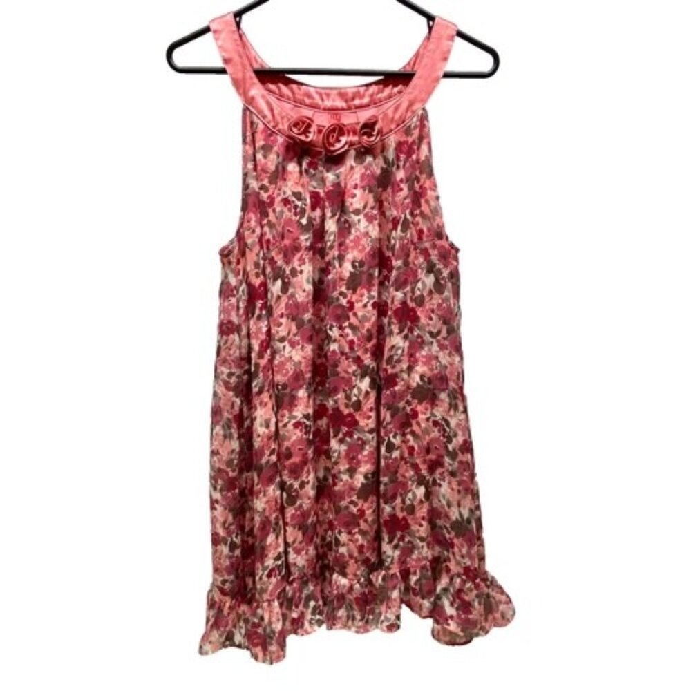 Elle Sleep Nightgown Women's Large Pink Floral Sleeveless Flower Collar Sexy EUC